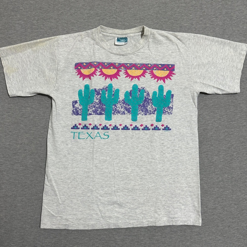 Vintage Resort Images Texas Cactus Graphic T Shirt 90s Southwest Gray Mens Large